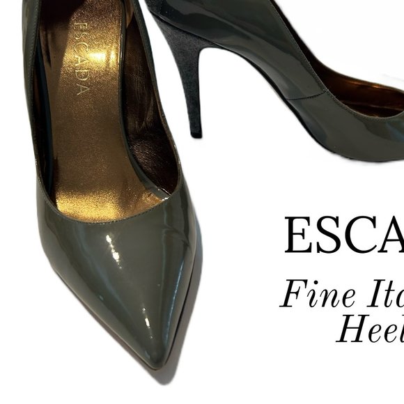 Elegant ESCADA 38.5 EU (8.5) Green Patent Leather and Grey Heels - Picture 9 of 10